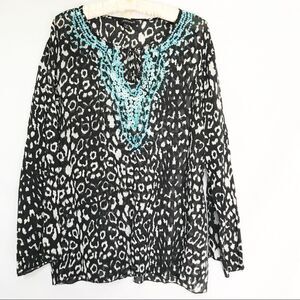 Jasmine tunic in animal print & blue beaded detail